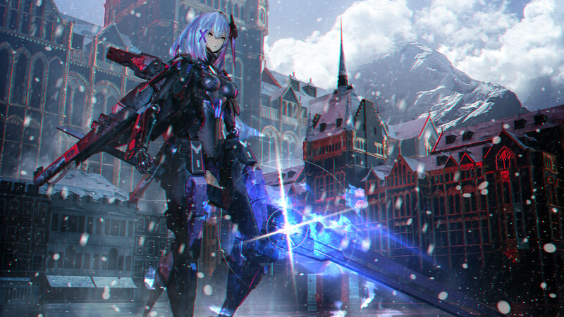 Female Soldier with Weapon — Blue, Dramatic, Winter