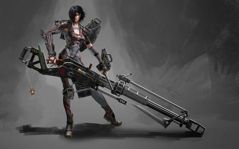 Female Soldier with Weapon — Gray