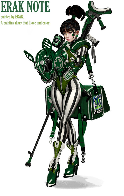 Female Soldier with Weapon — Green, Confident
