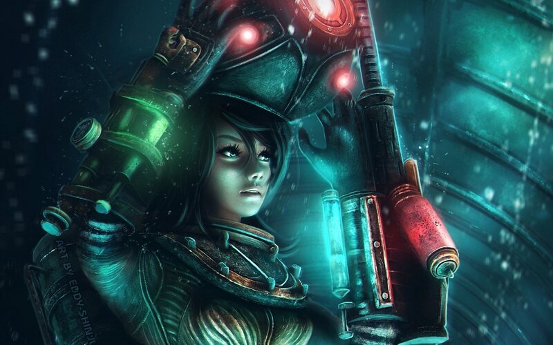 Female Soldier with Weapon — Green, Dramatic, Night, Digital Art