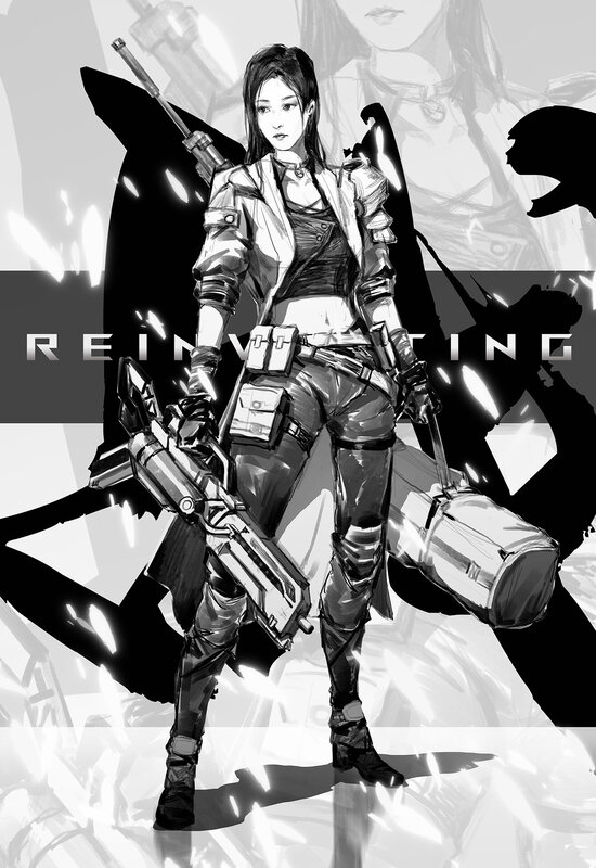 Female Soldier with Weapons — Black, Dramatic, Digital Art