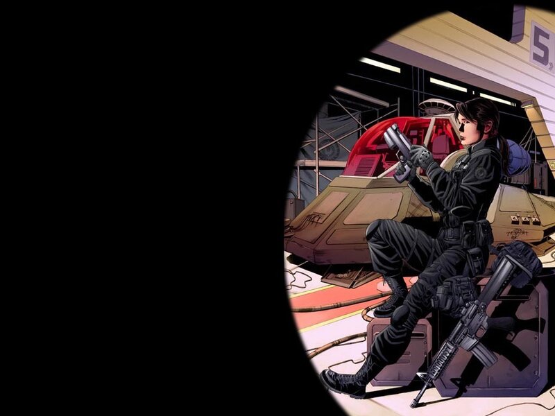 Female Soldier with Weapons — Black