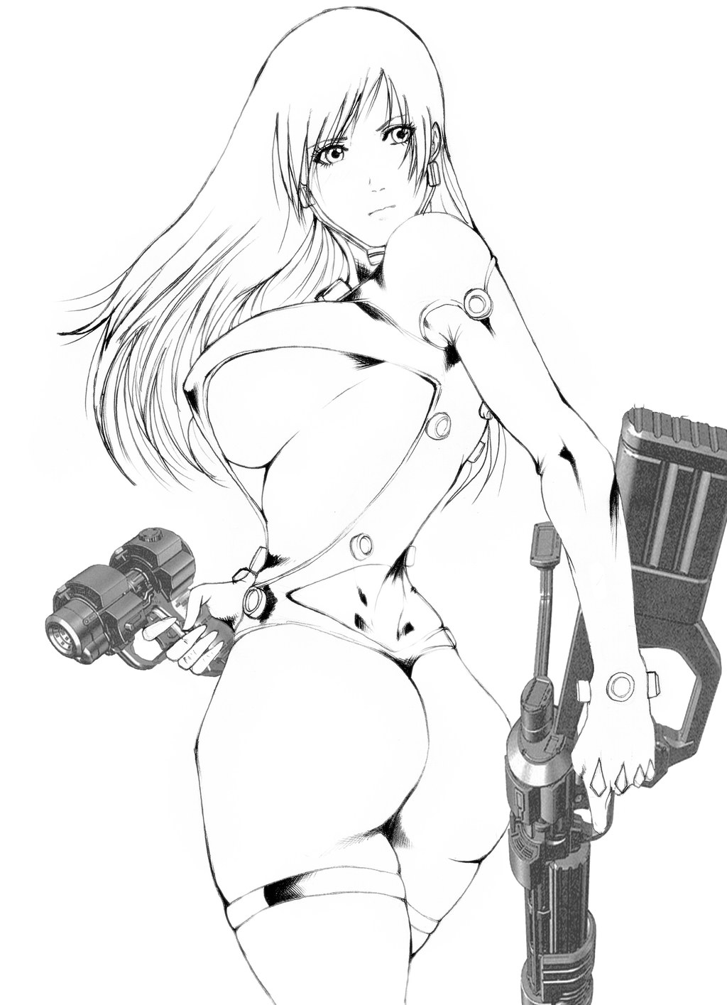 female soldier with weapons