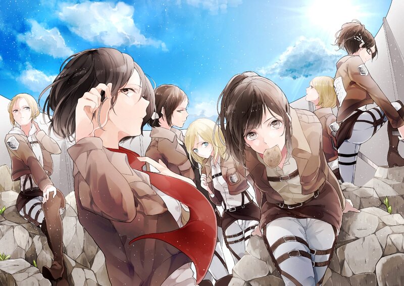 Female Soldiers on Rocks