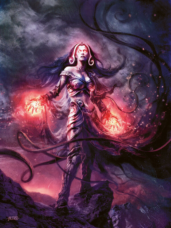 female sorceress casting fire spells