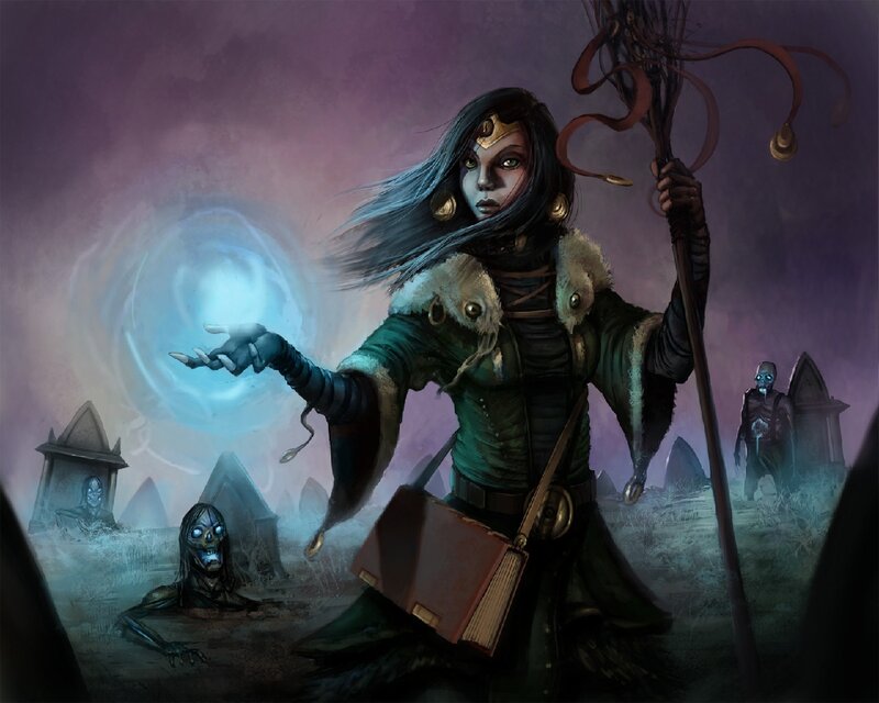 Female Sorceress in Graveyard