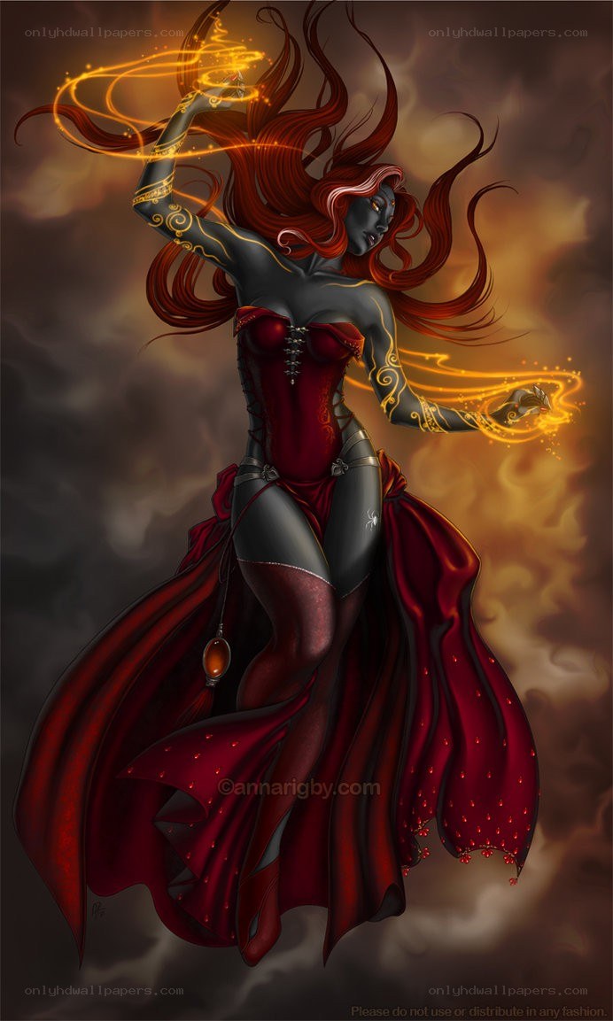 female sorceress with fire magic