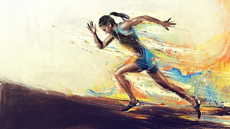 Female Sprinter Running — Blue