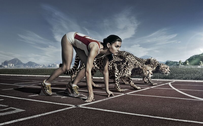 Female Sprinter with Cheetahs