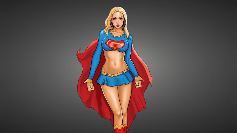 Female Superhero Character — Blue, Confident, Digital Art
