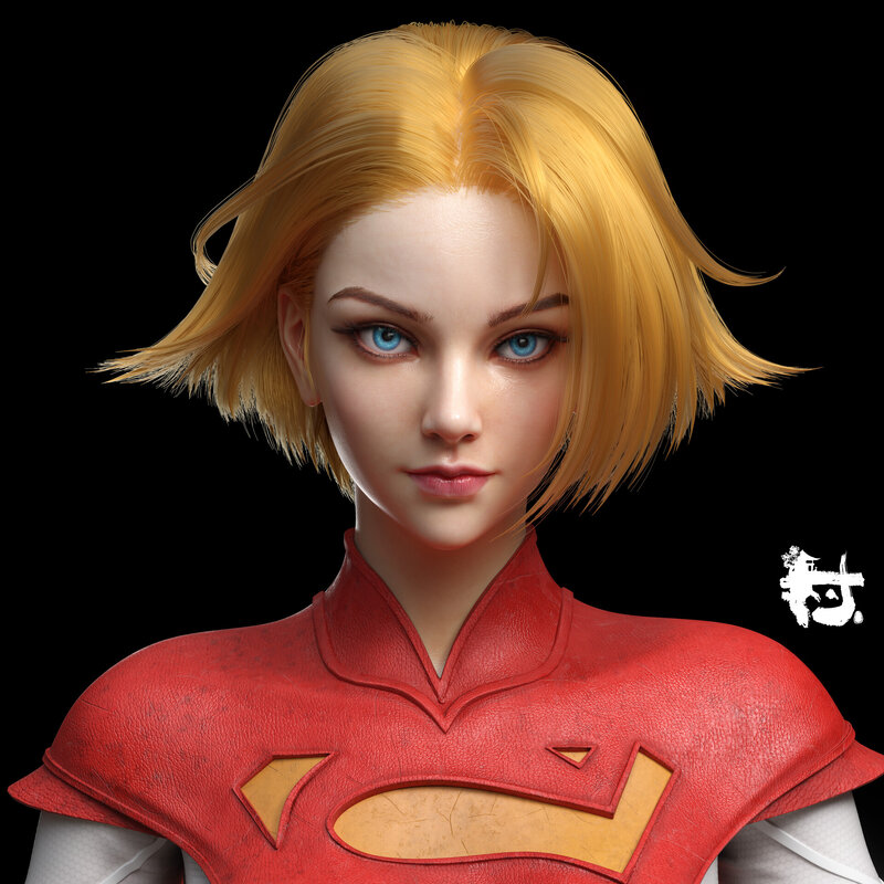 Female Superhero Character — Red, Serious