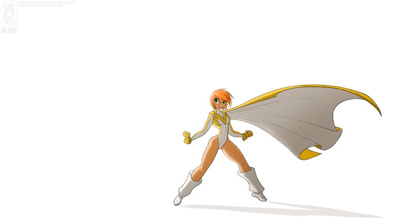 Female Superhero Character — White, Dynamic