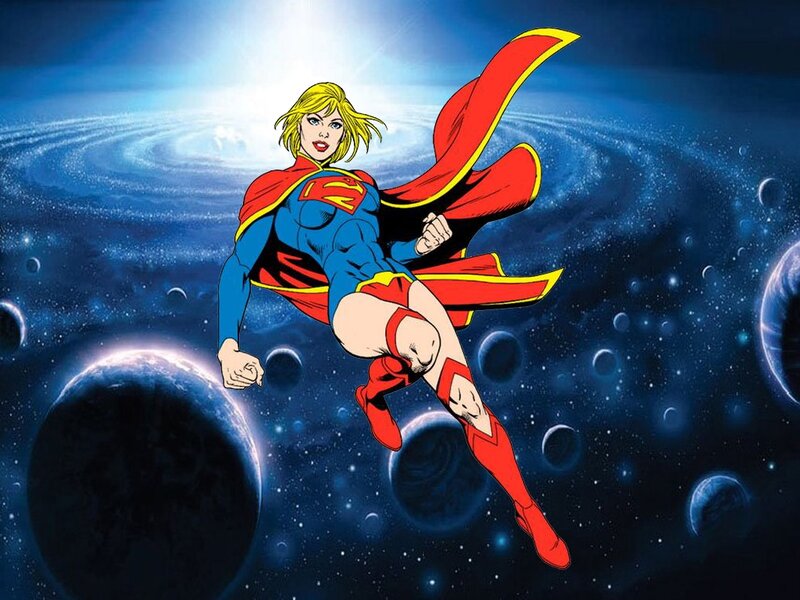 Female Superhero Flying — Blue, Dramatic