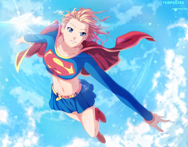 Female Superhero Flying — Blue, Dynamic