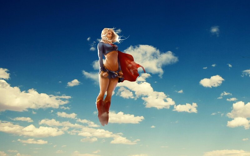 Female Superhero Flying — Blue