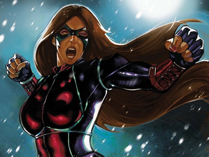 Female Superhero in Action — Black, Dramatic, Winter, Comic