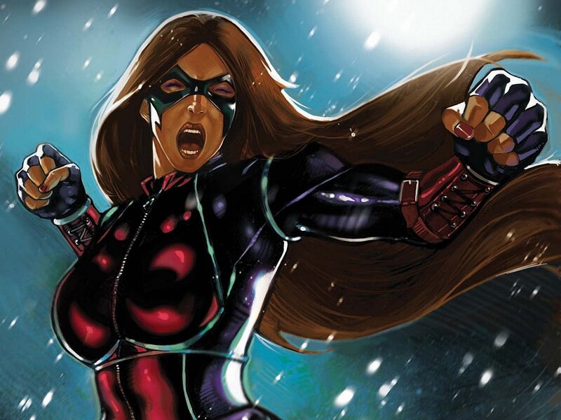 Female Superhero in Action — Black, Dramatic, Winter