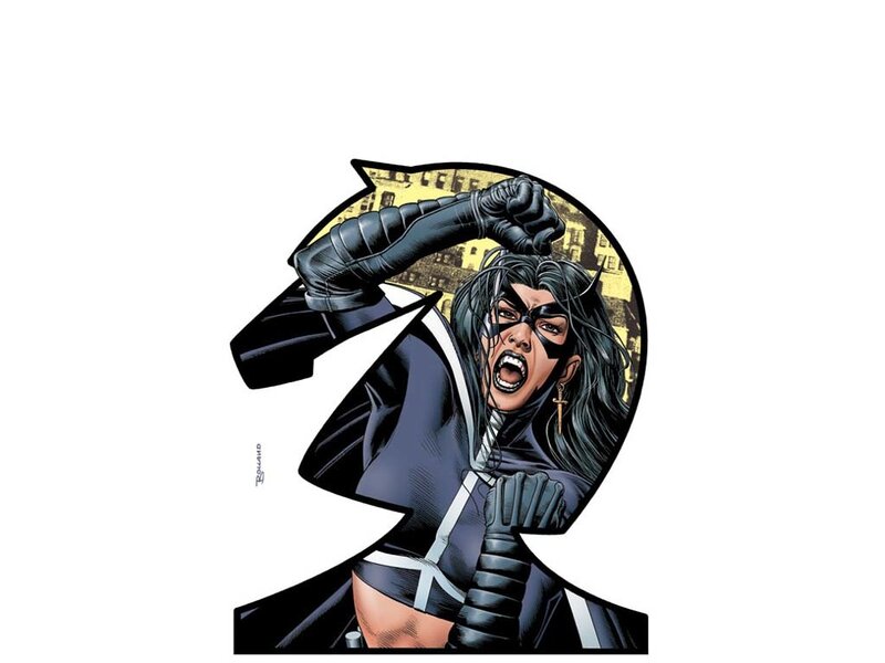 Female Superhero in Black Suit — Dramatic, Comic, Mask