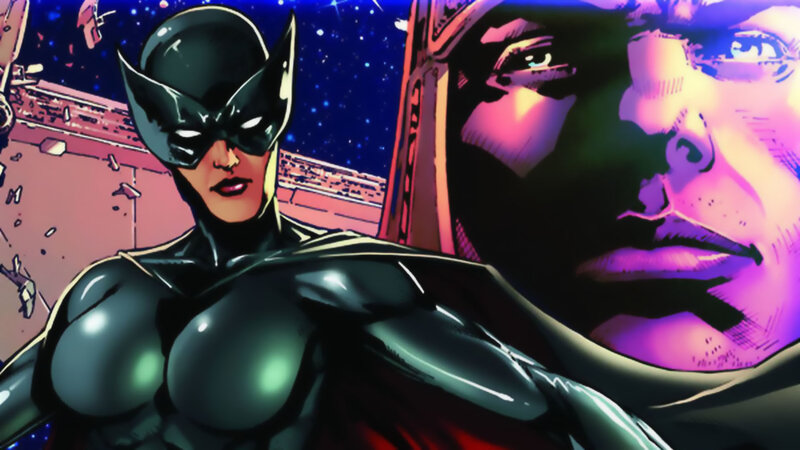 Female Superhero in Black Suit — Dramatic, Night