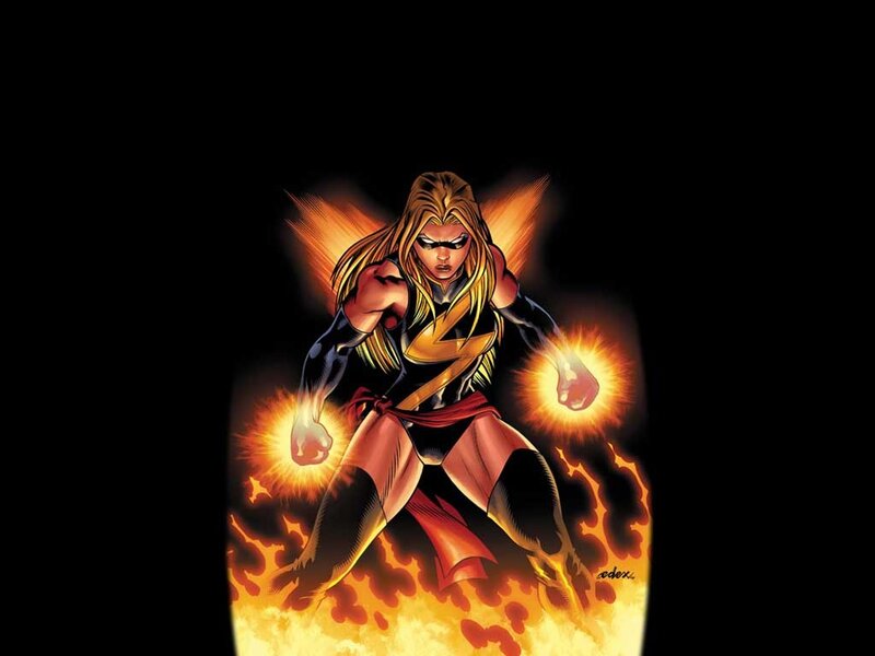 Female Superhero in Flames — Black, Dramatic