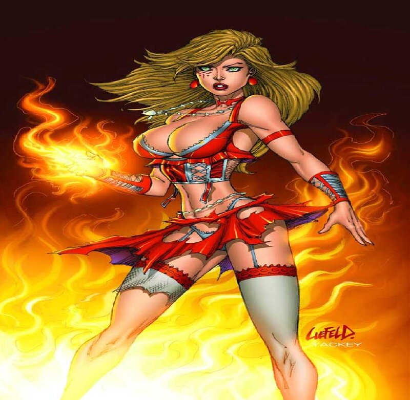 Female Superhero in Flames — Red, Dramatic