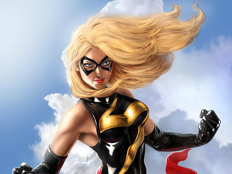 Female Superhero in Flight — Blue, Dynamic