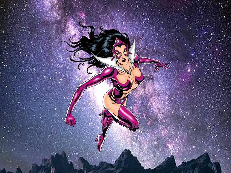 Female Superhero in Flight — Purple, Dramatic