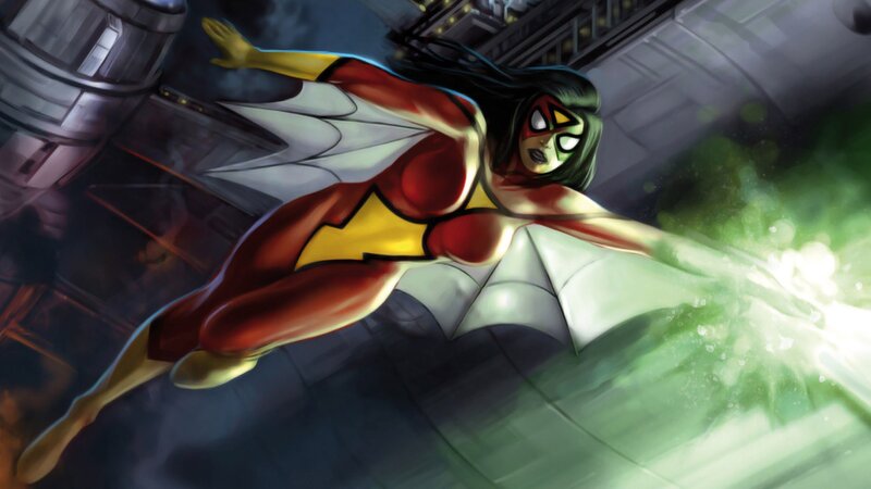 Female Superhero in Flight — Red, Dramatic, Night