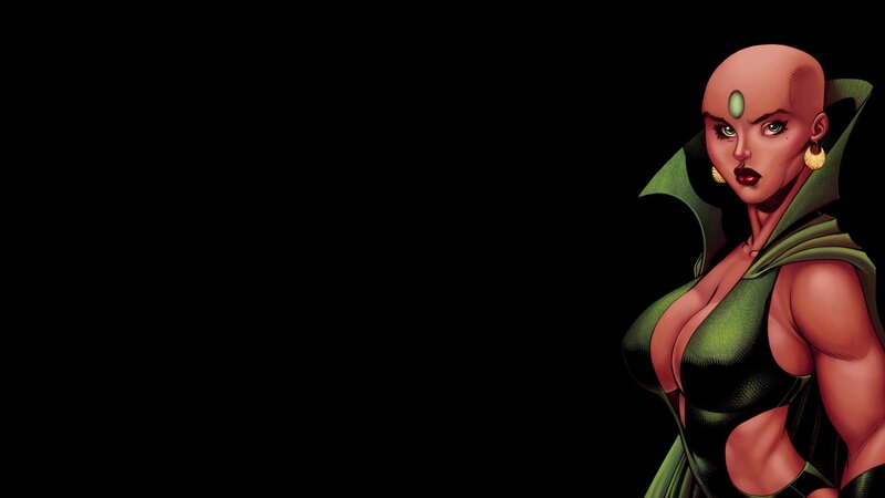 female superhero in green costume