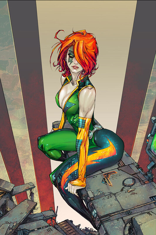 female superhero in green suit