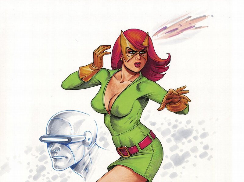 Female superhero in green suit