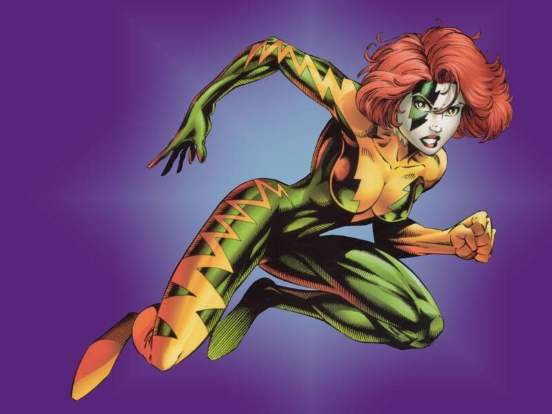 female superhero in green suit