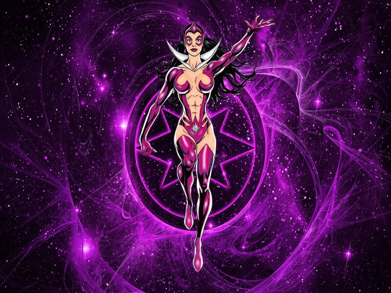 Female Superhero in Purple Suit — Dramatic