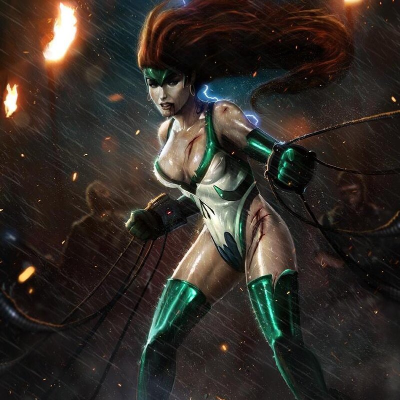 Female Superhero in Rain