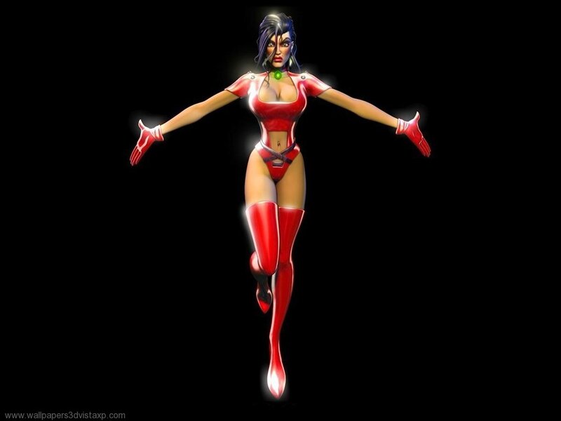 female superhero in red suit