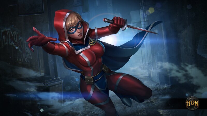 Female Superhero in Red Suit — Dramatic, Night, Digital Art