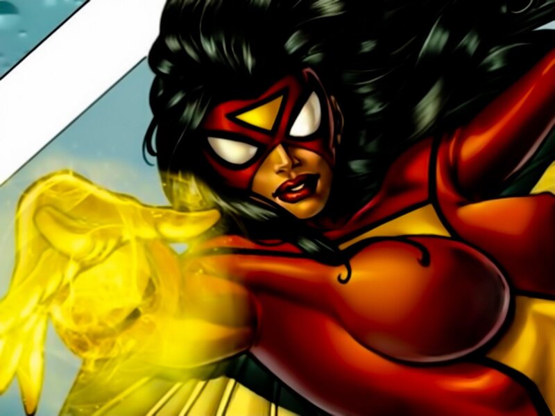 Female Superhero in Red Suit — Dynamic, Comic, Mask
