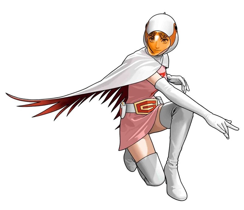 female superhero in white and pink