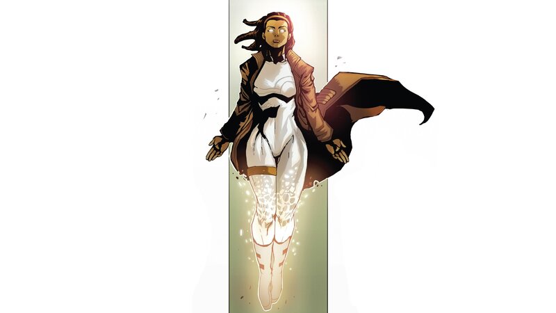 female superhero in white suit