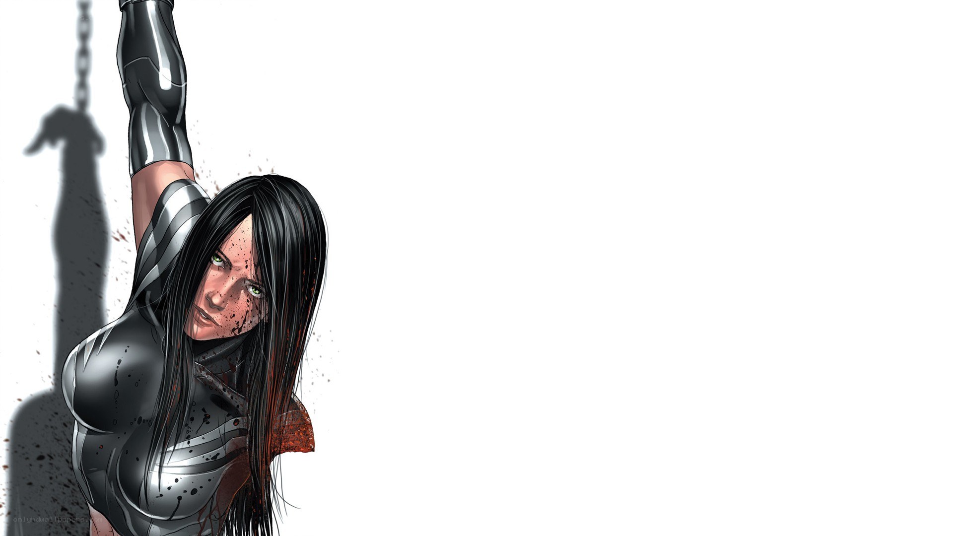 female superhero with blood splatters