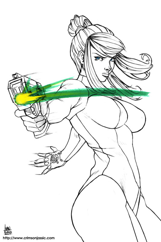 female superhero with energy gun