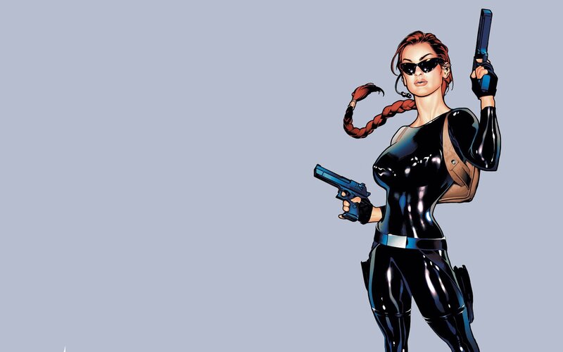female superhero with guns