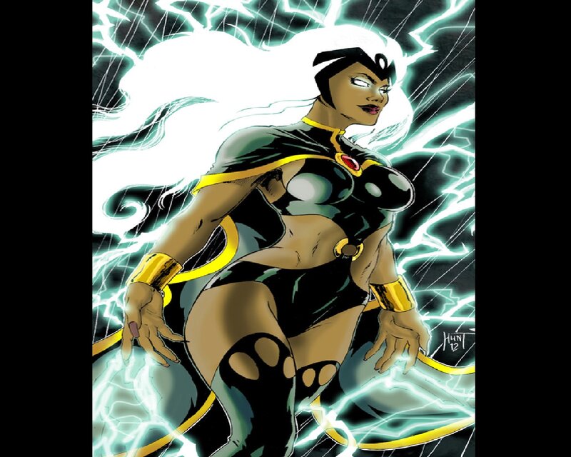 Female Superhero with Lightning — Black, Dramatic, Comic