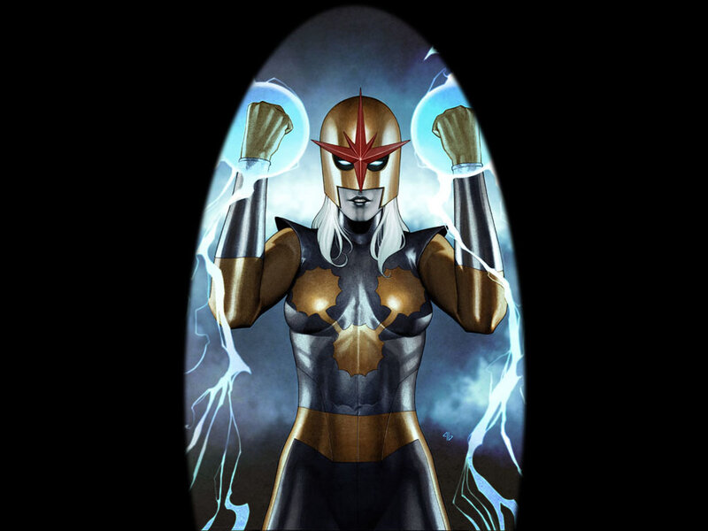 Female Superhero with Lightning — Black