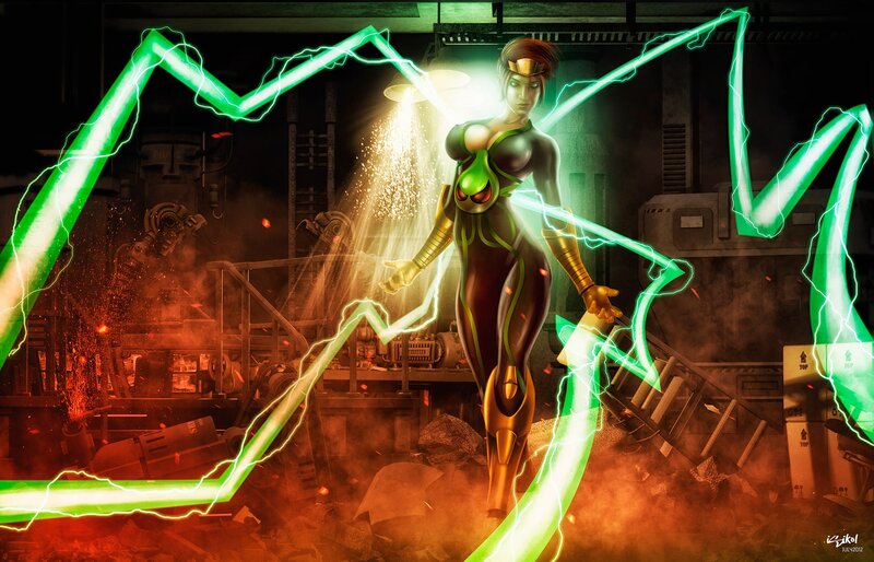 Female Superhero with Lightning — Green