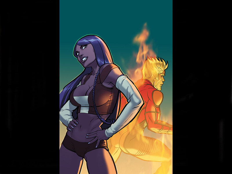 Female Superhero with Male Figure