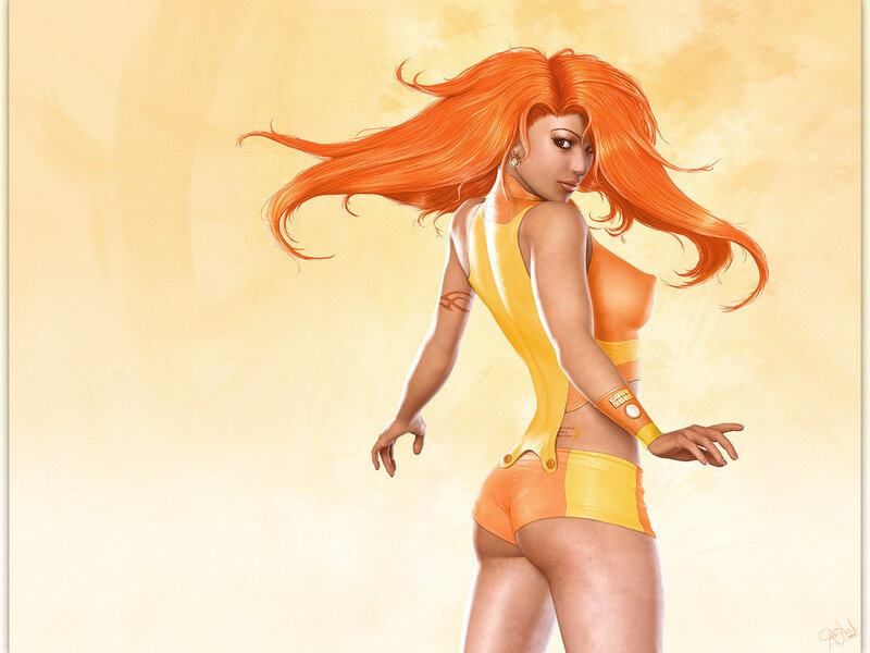 female superhero with orange hair