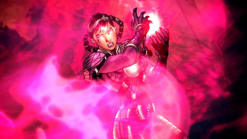 female superhero with pink energy