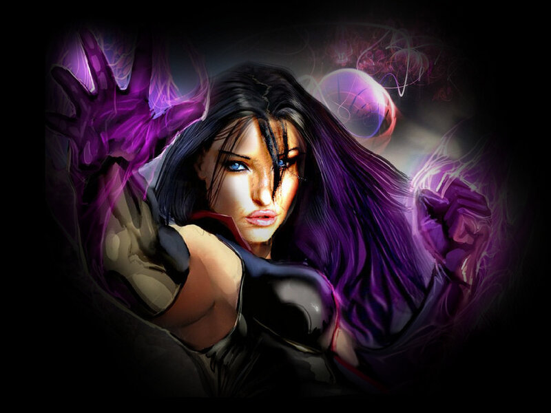 female superhero with purple energy