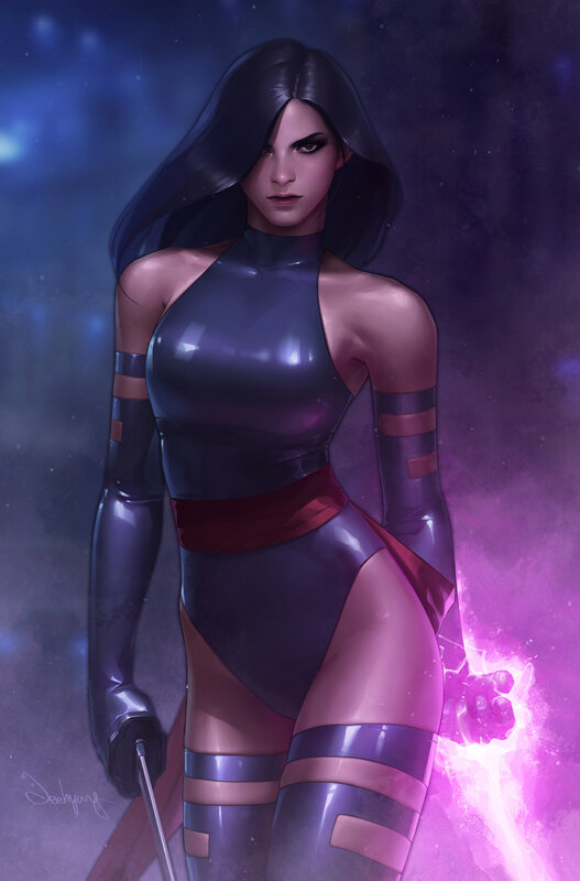 Female Superhero with Purple Energy — Dramatic